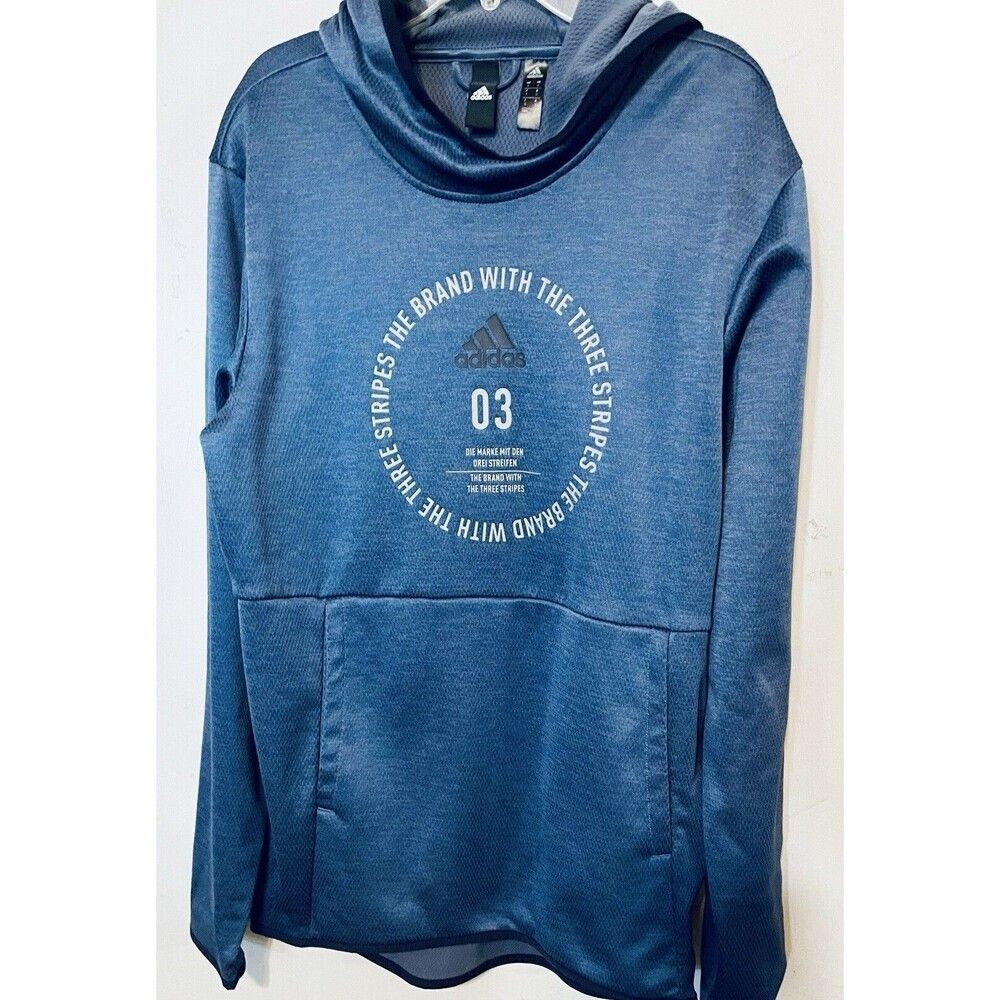 Adidas Climawarm Men Sweatshirt S Blue Graphic Print Long Sleeve Pullover Hoodie